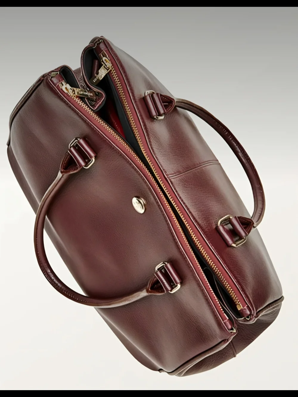 Levenger Burgundy Leather Tote with Gold Hardware